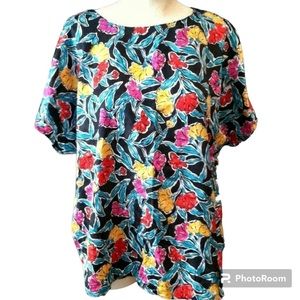 Vintage Notations Floral Print Short Sleeve Blouse/Top